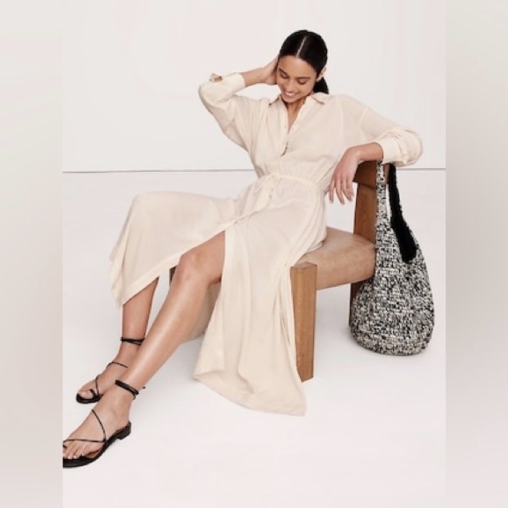 NWT Banana Republic Cream White Textured Gauze Shirt Dress Size S - Picture 3 of 5